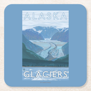 AlaskaLarge Glacier Scene Vintage Travel Square Paper Coaster