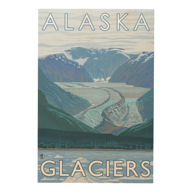 AlaskaLarge Glacier Scene Vintage Travel Wood Wall Art (Front)
