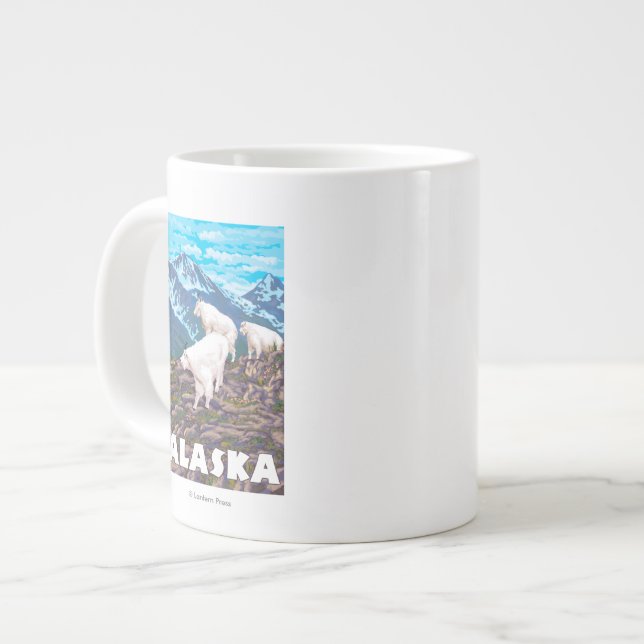 AlaskaMountain Goats Vintage Travel Poster Giant Coffee Mug (Front Left)