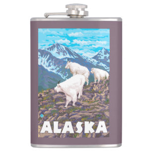 AlaskaMountain Goats Vintage Travel Poster Hip Flask