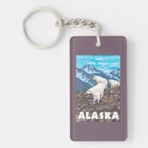AlaskaMountain Goats Vintage Travel Poster Keychain