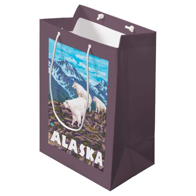 AlaskaMountain Goats Vintage Travel Poster Medium Gift Bag (Front Angled)