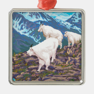 AlaskaMountain Goats Vintage Travel Poster Metal Ornament