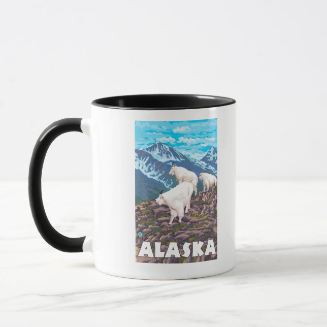 AlaskaMountain Goats Vintage Travel Poster Mug (Left)
