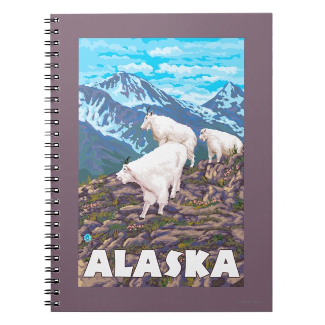 AlaskaMountain Goats Vintage Travel Poster Notebook (Front)