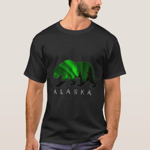 Alaskan Bear With Green Aurora Borealis Trees T_Shirt