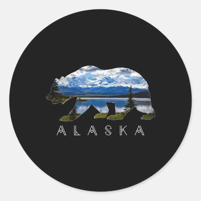 Alaskan Bear With Lake Mountain Classic Round Sticker (Front)