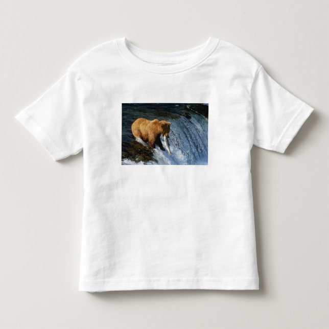 Alaskan Brown Bear Catching Salmon at Brooks Toddler T-shirt (Front)