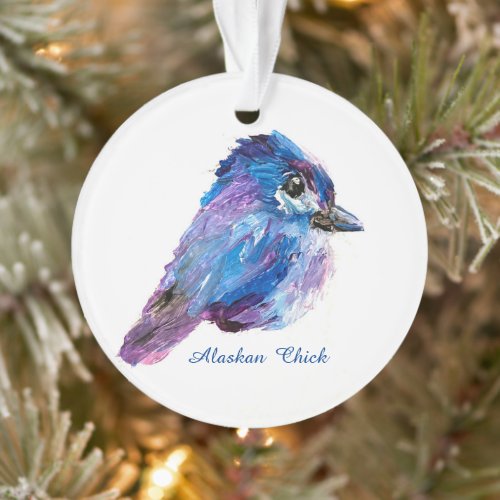 Alaskan Chick acrylic ornament wQR_no Holid