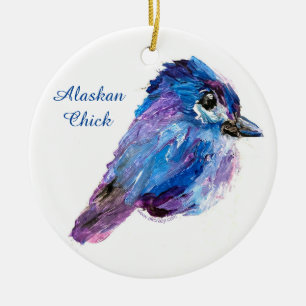 Alaskan Chick round ceramic ornament_QR Ornament