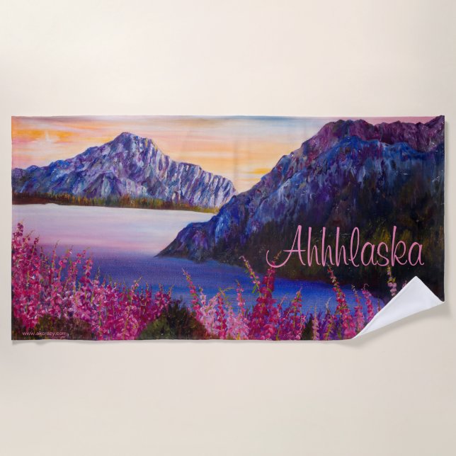 Alaskan Cotton Candy Mountain Beach Towel (Front)