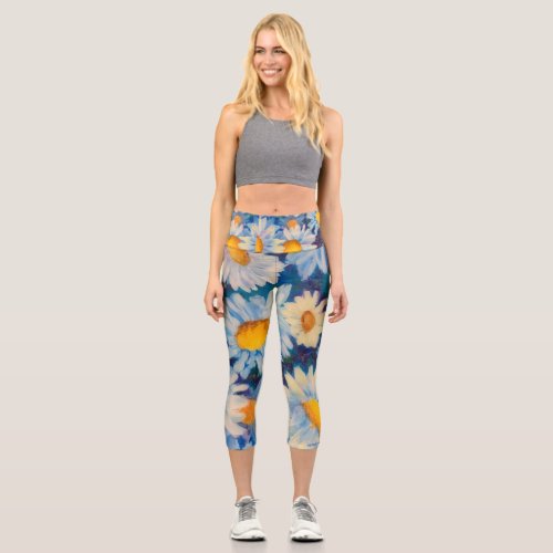 Alaskan Crazy Daisies Capri Yoga Leggings