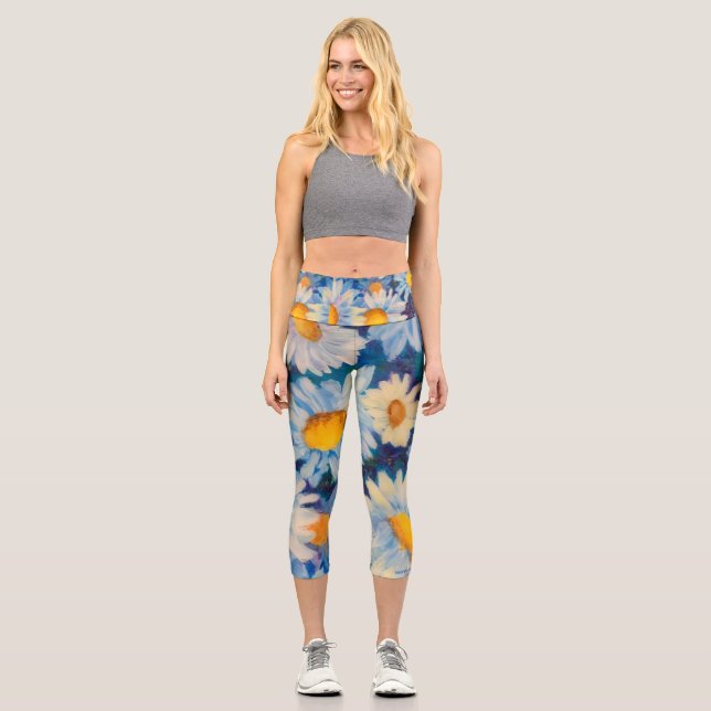 Alaskan Crazy Daisies Capri Yoga Leggings (Front)