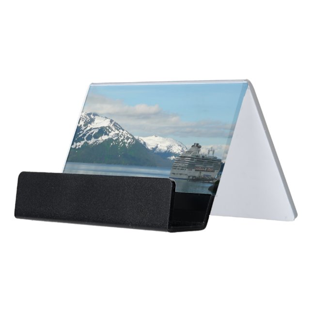 Alaskan Cruise Vacation Travel Photography Desk Business Card Holder (Angled Front)