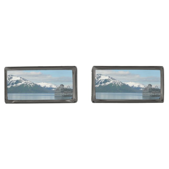 Alaskan Cruise Vacation Travel Photography Gunmetal Finish Cufflinks (Front)