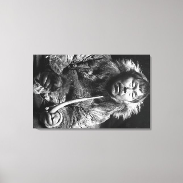Alaskan Eskimo Smoking Pipe Photograph Canvas Print (Front)