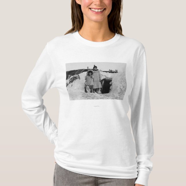 Alaskan Eskimos Outside Their Home Photograph T-Shirt (Front)