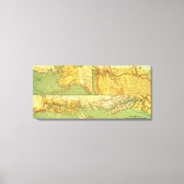 Alaskan Excursion Steam RoutePanoramic Map Canvas Print (Front)
