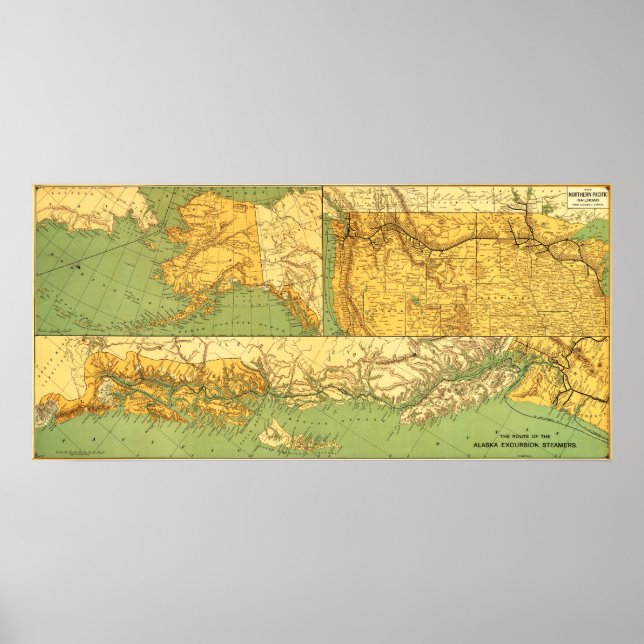 Alaskan Excursion Steam RoutePanoramic Map Poster (Front)