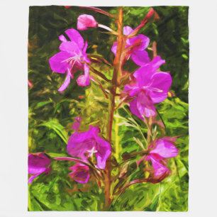 Alaskan Fireweed Pink Wildflower Abstract Fleece Blanket