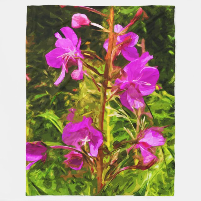 Alaskan Fireweed Pink Wildflower Abstract Fleece Blanket (Front)