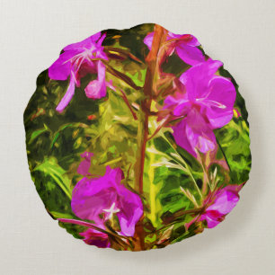 Alaskan Fireweed Pink Wildflower Abstract Round Pillow