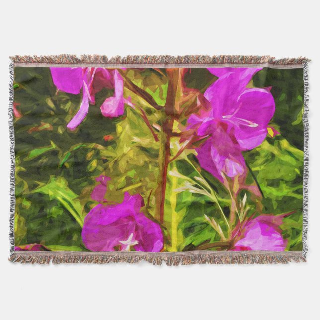 Alaskan Fireweed Pink Wildflower Abstract Throw Blanket (Front)