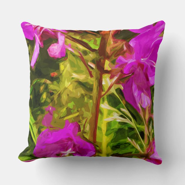 Alaskan Fireweed Pink Wildflower Abstract Throw Pillow (Front)