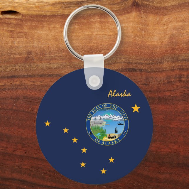 Alaskan Flag & Alaska holiday, patriots / sports Keychain (Front)