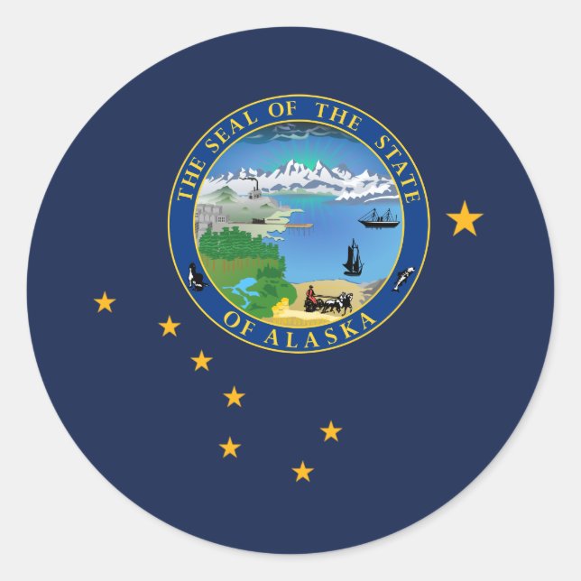 Alaskan Flag & Seal, Flag of Alaska Classic Round Sticker (Front)
