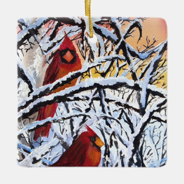 Alaskan Frozen Cardinals Holiday Ornament (Front)