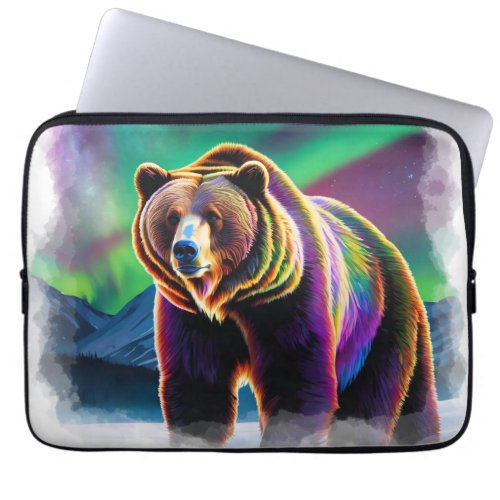 Alaskan Grizzly Bear  Northern Lights Laptop Sleeve