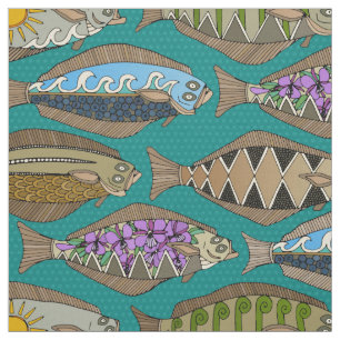 Alaskan halibut teal fabric