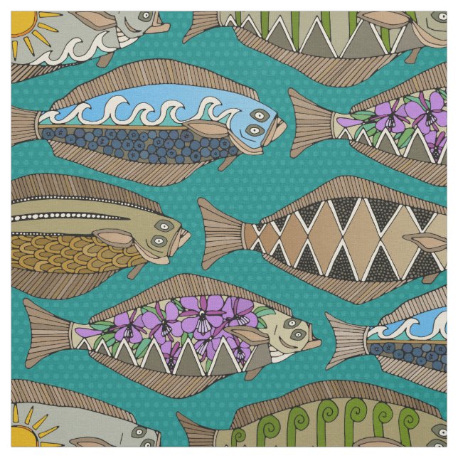 Alaskan halibut teal fabric (Swatch)