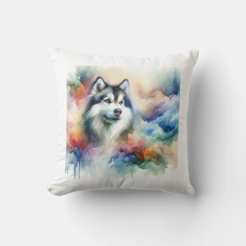 Alaskan Husky AREF1201 _ Watercolor Throw Pillow