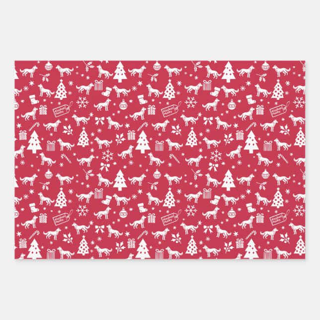 Alaskan Husky Christmas Wrapping Paper Sheets (Front)
