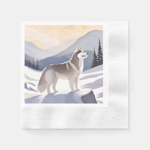 Alaskan Husky Dog Mountain Watercolor Napkins