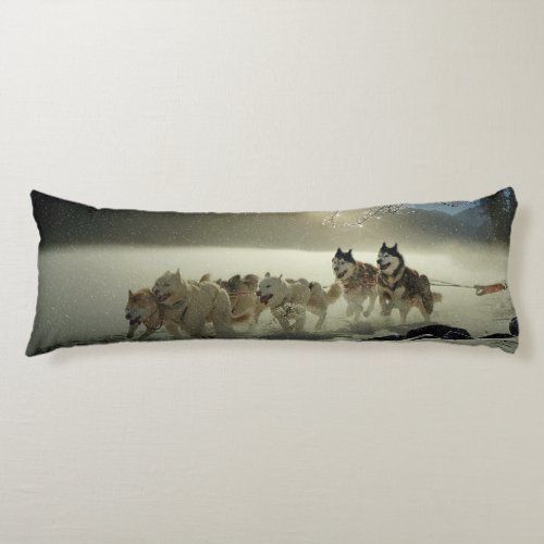 Alaskan Husky Dog Sled Race Body Pillow