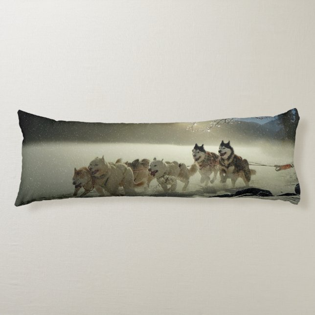Alaskan Husky Dog Sled Race Body Pillow (Front)