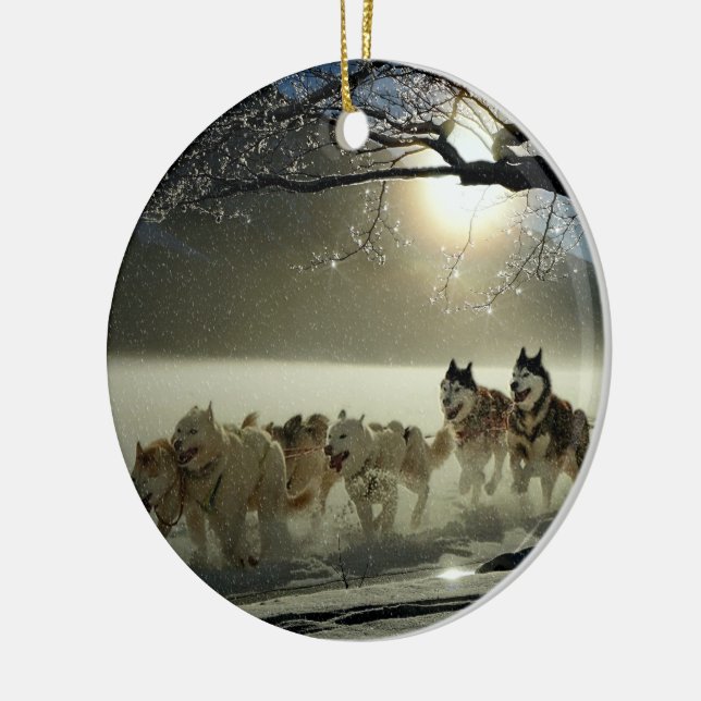 Alaskan Husky Dog Sled Race Ceramic Ornament (Left)