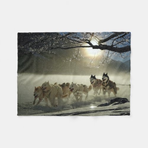 Alaskan Husky Dog Sled Race Fleece Blanket