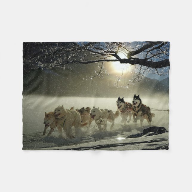Alaskan Husky Dog Sled Race Fleece Blanket (Front (Horizontal))