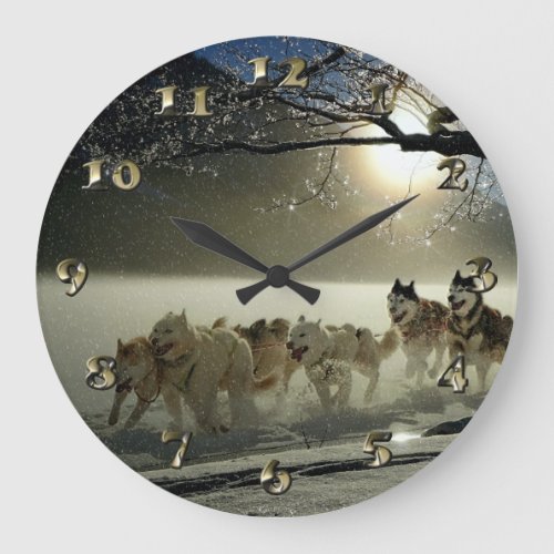 Alaskan Husky Dog Sled Race Large Clock