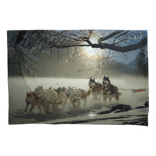 Alaskan Husky Dog Sled Race Pillowcase