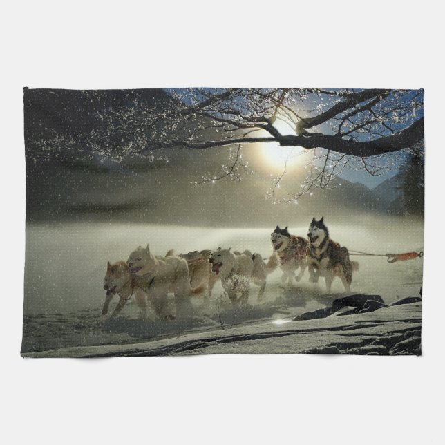 Alaskan Husky Dog Sled Race Towel (Horizontal)