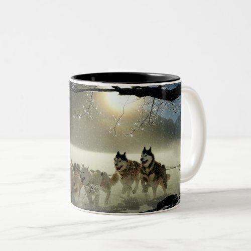 Alaskan Husky Dog Sled Race Two_Tone Coffee Mug