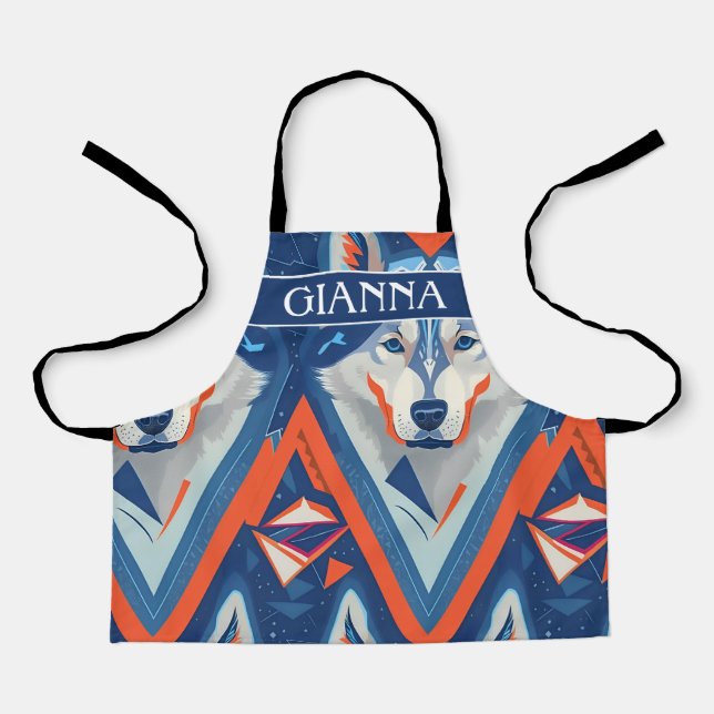 Alaskan Husky Geometric Colorful Pattern Apron (Front)