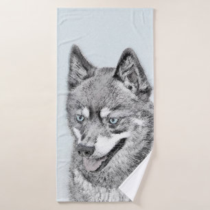 Alaskan Klee Kai Painting - Cute Original Dog Art Bath Towel Set
