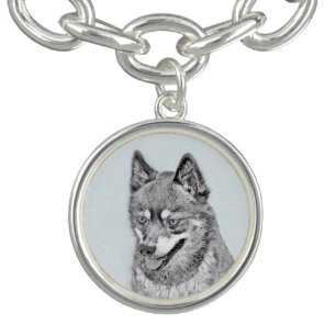 Alaskan Klee Kai Painting - Cute Original Dog Art Bracelet