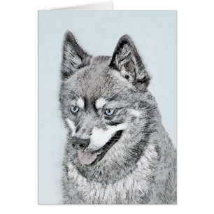 Alaskan Klee Kai Painting - Cute Original Dog Art Cards